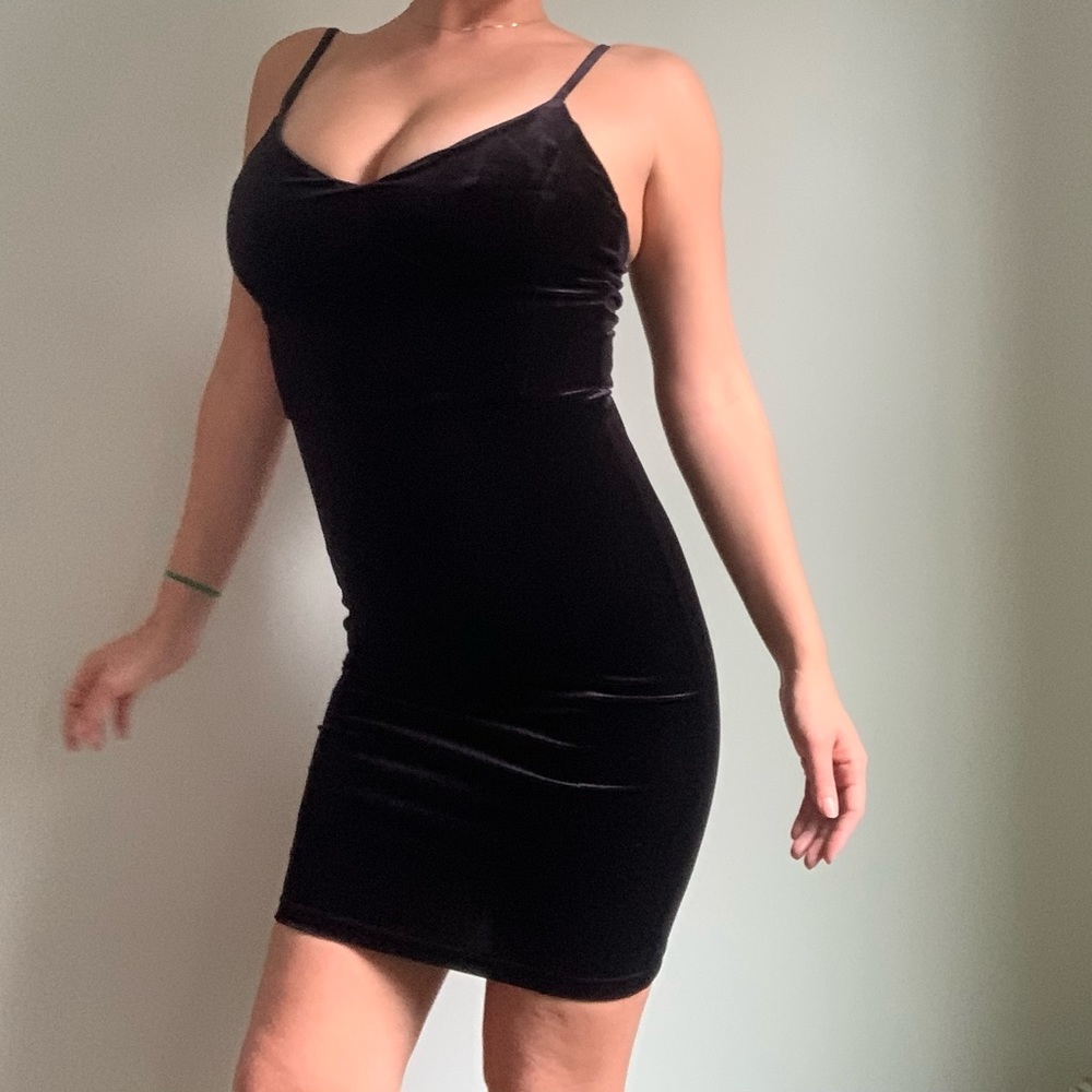 Velvety black strappy dress